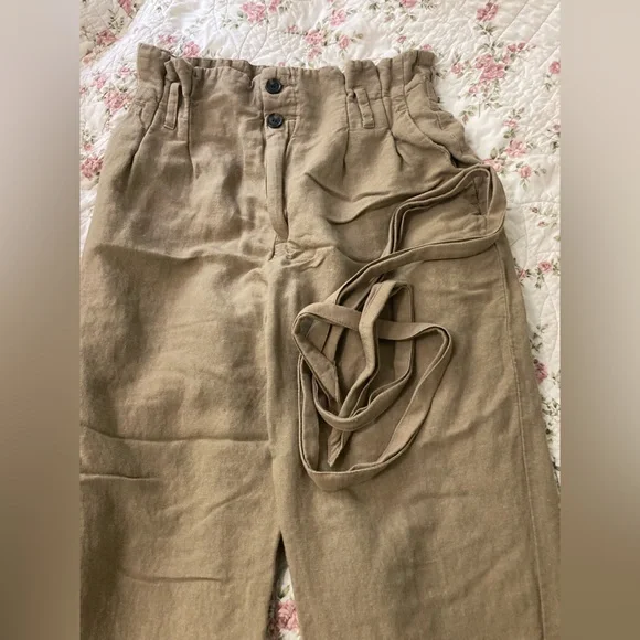 H+M linen blend tan p high waisted pants - Picture 2 of 5